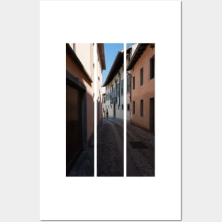 North Italy Life in the center of the lombard medieval city. Walking through narrow streets and walls. Sunny summer day. (vertical) Posters and Art